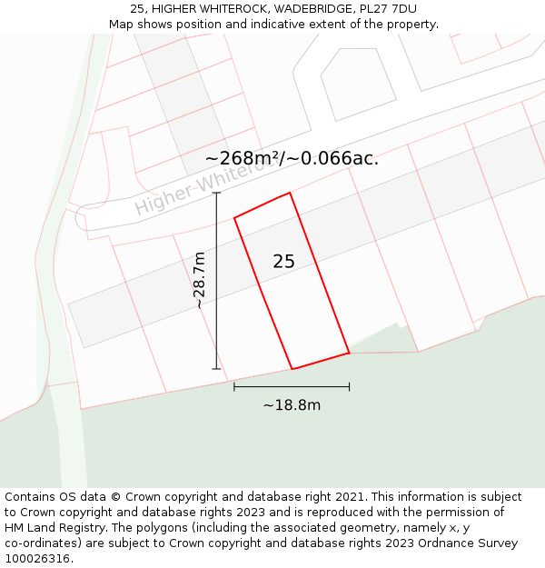 25, HIGHER WHITEROCK, WADEBRIDGE, PL27 7DU: Plot and title map