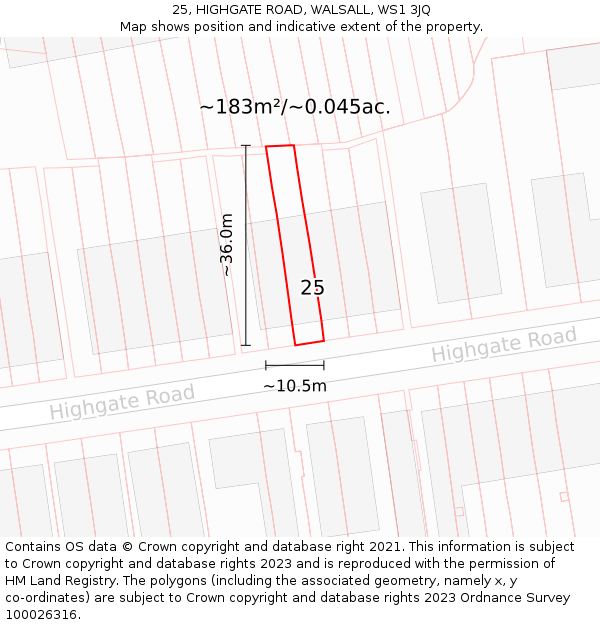 25, HIGHGATE ROAD, WALSALL, WS1 3JQ: Plot and title map