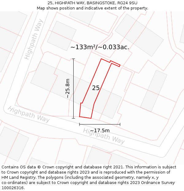 25, HIGHPATH WAY, BASINGSTOKE, RG24 9SU: Plot and title map