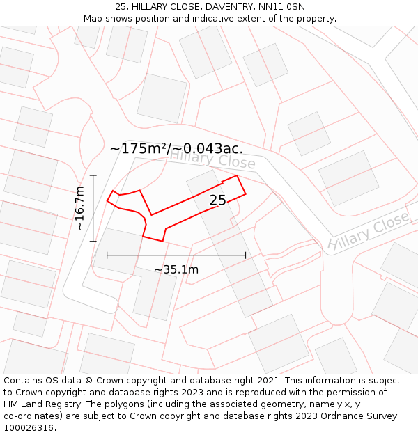 25, HILLARY CLOSE, DAVENTRY, NN11 0SN: Plot and title map