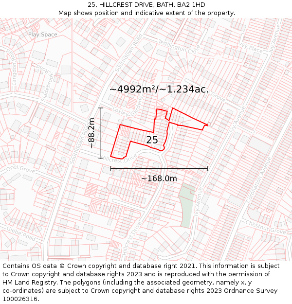 25, HILLCREST DRIVE, BATH, BA2 1HD: Plot and title map