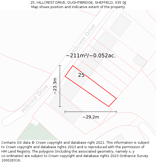 25, HILLCREST DRIVE, OUGHTIBRIDGE, SHEFFIELD, S35 0JJ: Plot and title map