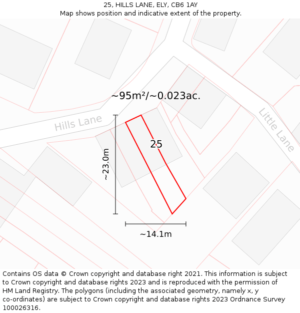 25, HILLS LANE, ELY, CB6 1AY: Plot and title map