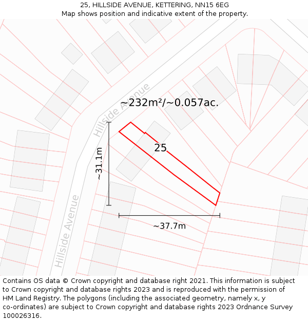 25, HILLSIDE AVENUE, KETTERING, NN15 6EG: Plot and title map