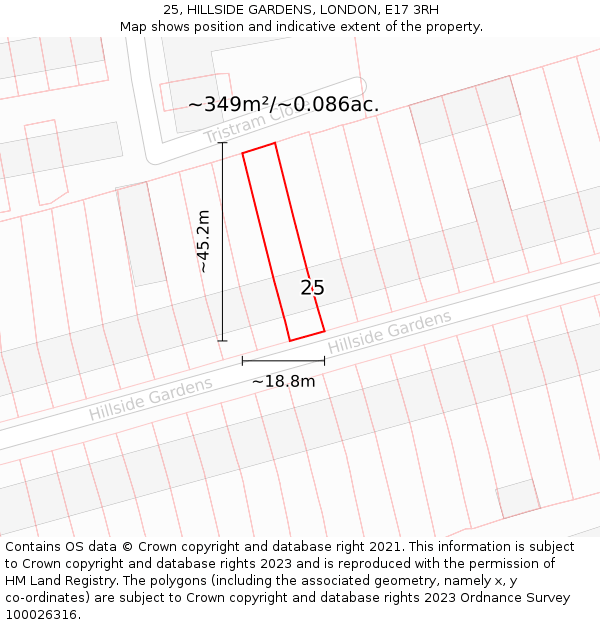 25, HILLSIDE GARDENS, LONDON, E17 3RH: Plot and title map