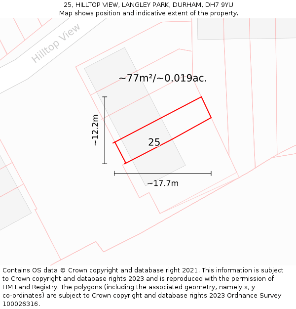 25, HILLTOP VIEW, LANGLEY PARK, DURHAM, DH7 9YU: Plot and title map