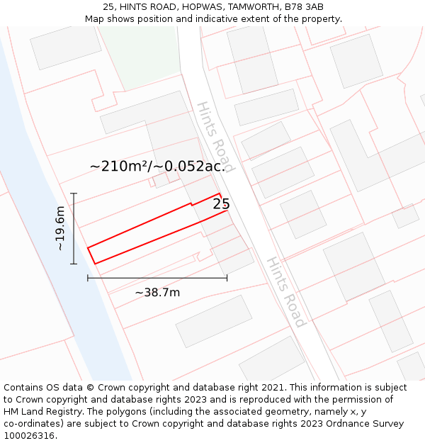 25, HINTS ROAD, HOPWAS, TAMWORTH, B78 3AB: Plot and title map