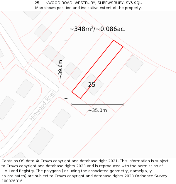25, HINWOOD ROAD, WESTBURY, SHREWSBURY, SY5 9QU: Plot and title map