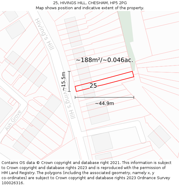 25, HIVINGS HILL, CHESHAM, HP5 2PG: Plot and title map