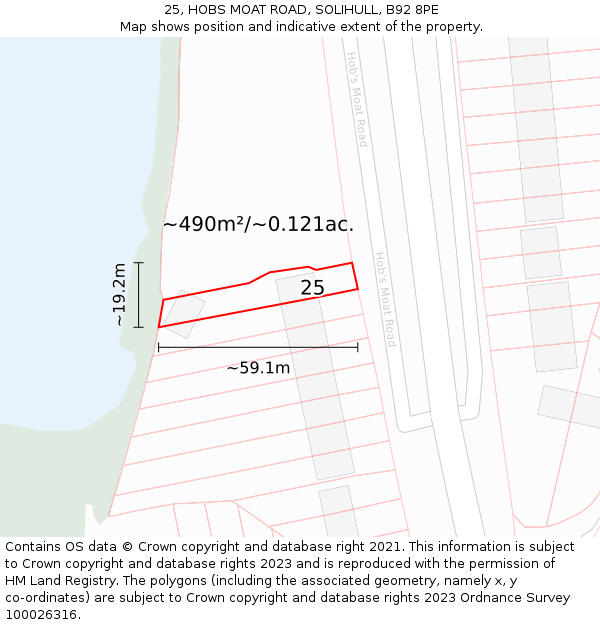 25, HOBS MOAT ROAD, SOLIHULL, B92 8PE: Plot and title map