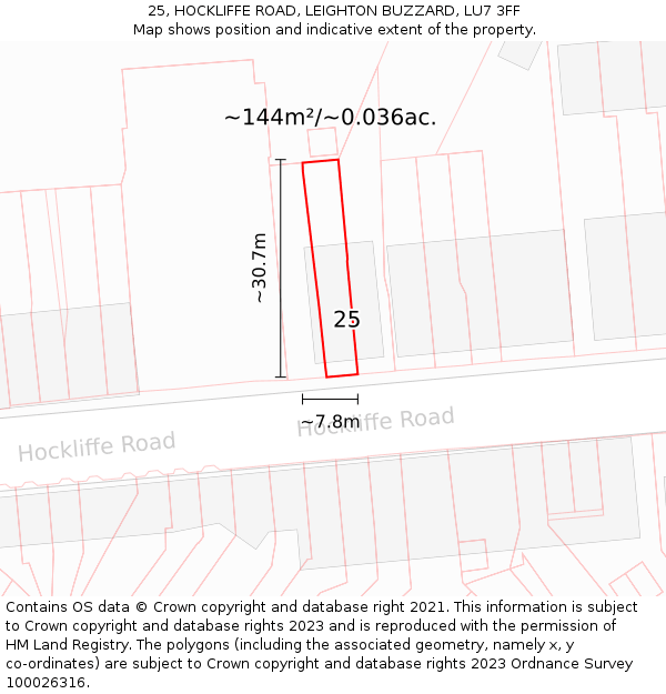 25, HOCKLIFFE ROAD, LEIGHTON BUZZARD, LU7 3FF: Plot and title map