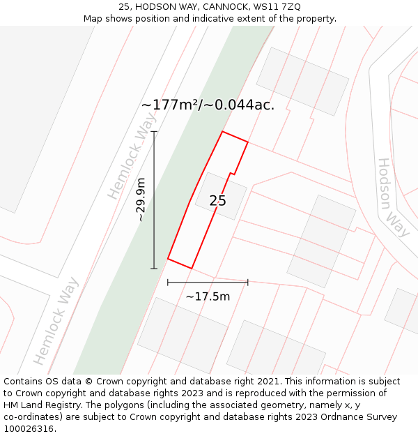 25, HODSON WAY, CANNOCK, WS11 7ZQ: Plot and title map