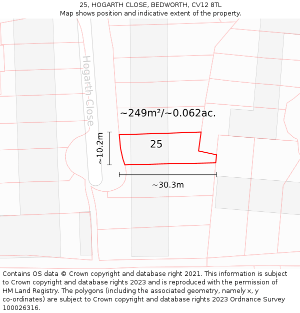 25, HOGARTH CLOSE, BEDWORTH, CV12 8TL: Plot and title map