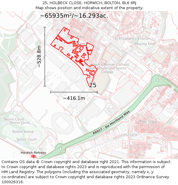 25, HOLBECK CLOSE, HORWICH, BOLTON, BL6 6RJ: Plot and title map