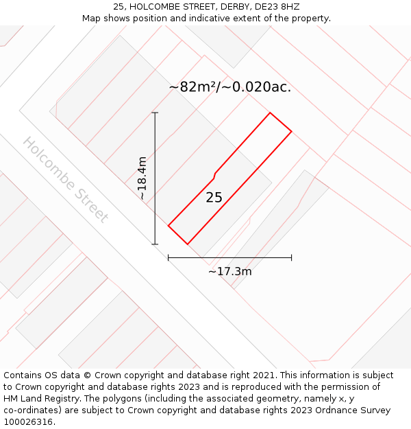 25, HOLCOMBE STREET, DERBY, DE23 8HZ: Plot and title map