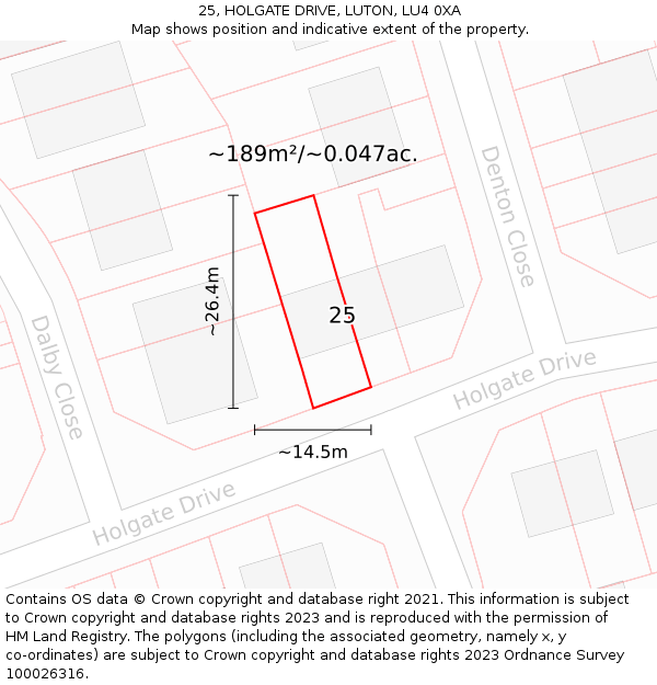 25, HOLGATE DRIVE, LUTON, LU4 0XA: Plot and title map