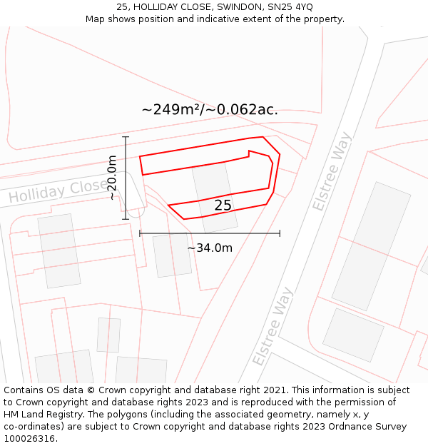 25, HOLLIDAY CLOSE, SWINDON, SN25 4YQ: Plot and title map