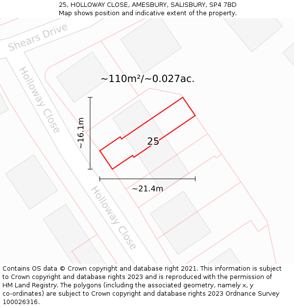 25, HOLLOWAY CLOSE, AMESBURY, SALISBURY, SP4 7BD: Plot and title map