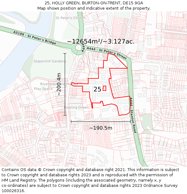 25, HOLLY GREEN, BURTON-ON-TRENT, DE15 9GA: Plot and title map