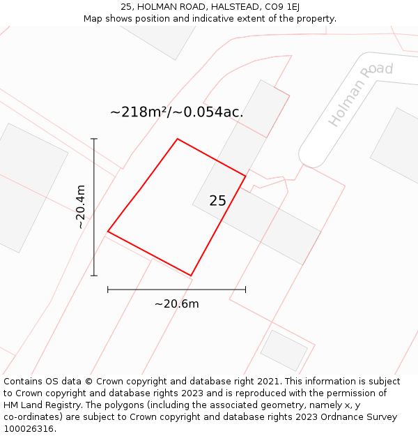 25, HOLMAN ROAD, HALSTEAD, CO9 1EJ: Plot and title map