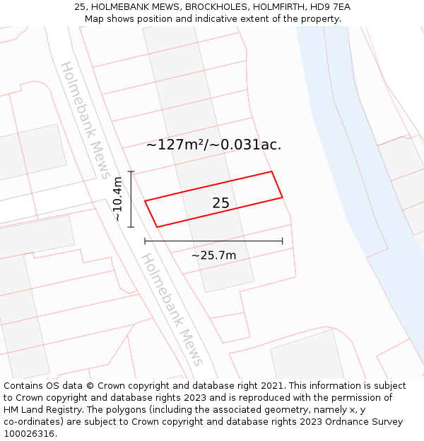 25, HOLMEBANK MEWS, BROCKHOLES, HOLMFIRTH, HD9 7EA: Plot and title map