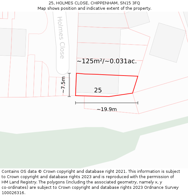 25, HOLMES CLOSE, CHIPPENHAM, SN15 3FQ: Plot and title map