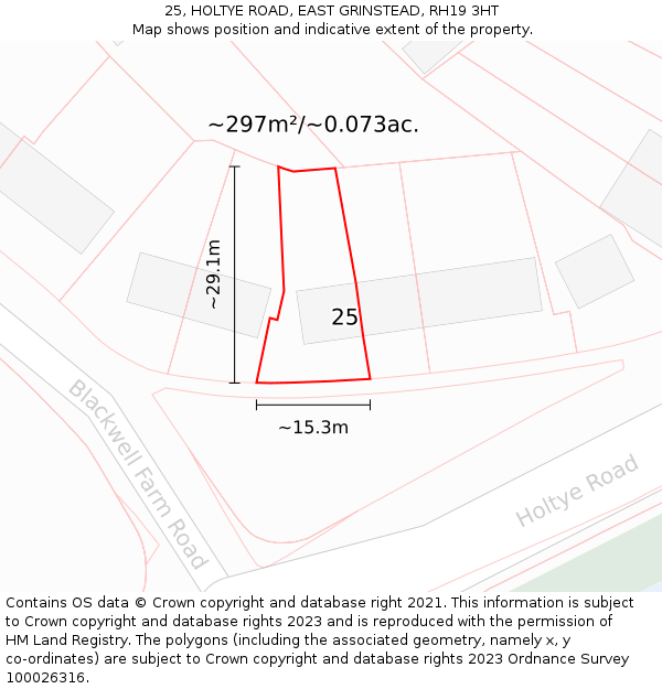 25, HOLTYE ROAD, EAST GRINSTEAD, RH19 3HT: Plot and title map