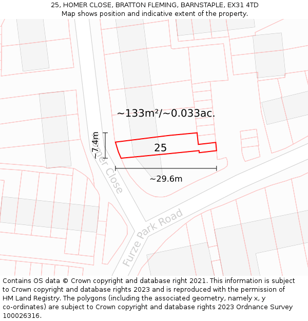 25, HOMER CLOSE, BRATTON FLEMING, BARNSTAPLE, EX31 4TD: Plot and title map