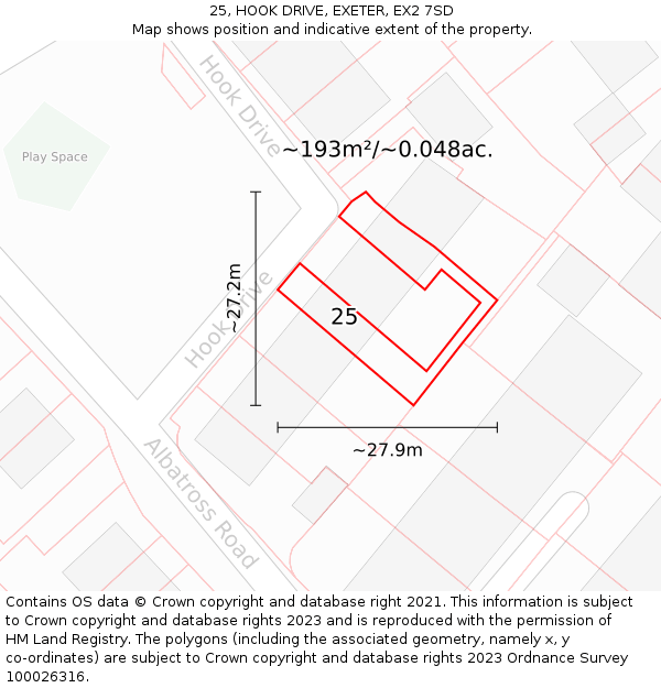 25, HOOK DRIVE, EXETER, EX2 7SD: Plot and title map