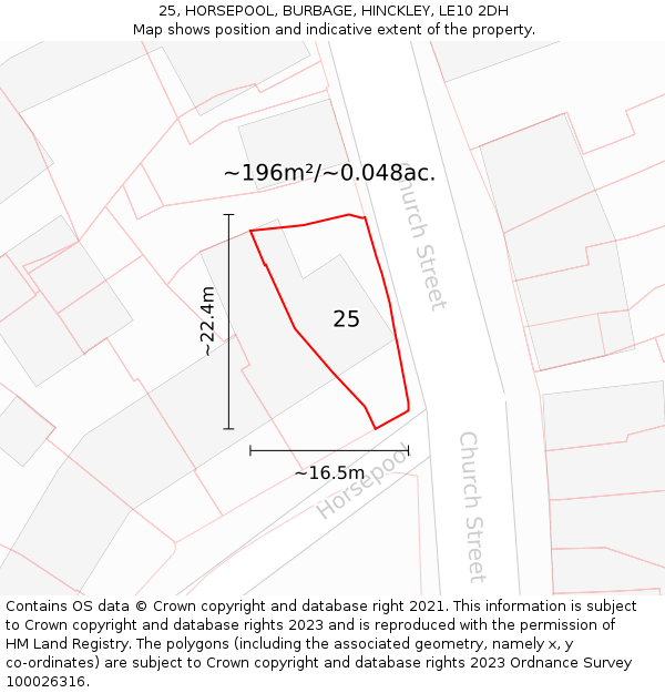 25, HORSEPOOL, BURBAGE, HINCKLEY, LE10 2DH: Plot and title map