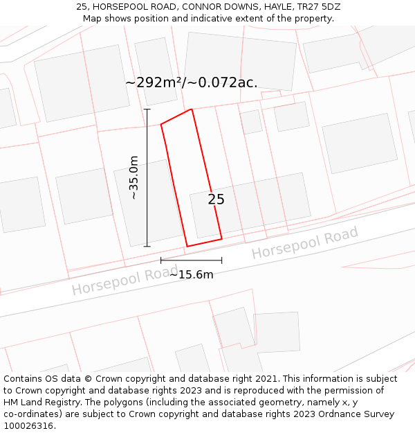 25, HORSEPOOL ROAD, CONNOR DOWNS, HAYLE, TR27 5DZ: Plot and title map