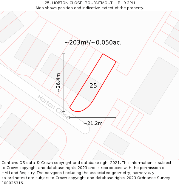 25, HORTON CLOSE, BOURNEMOUTH, BH9 3PH: Plot and title map