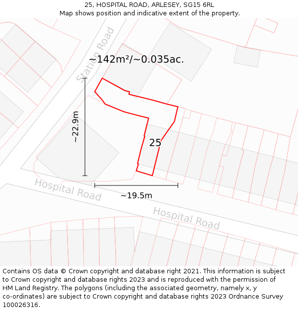 25, HOSPITAL ROAD, ARLESEY, SG15 6RL: Plot and title map