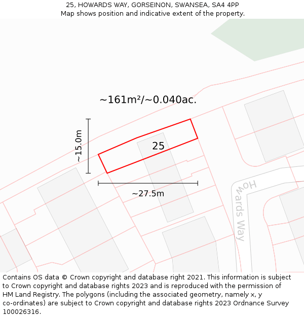 25, HOWARDS WAY, GORSEINON, SWANSEA, SA4 4PP: Plot and title map