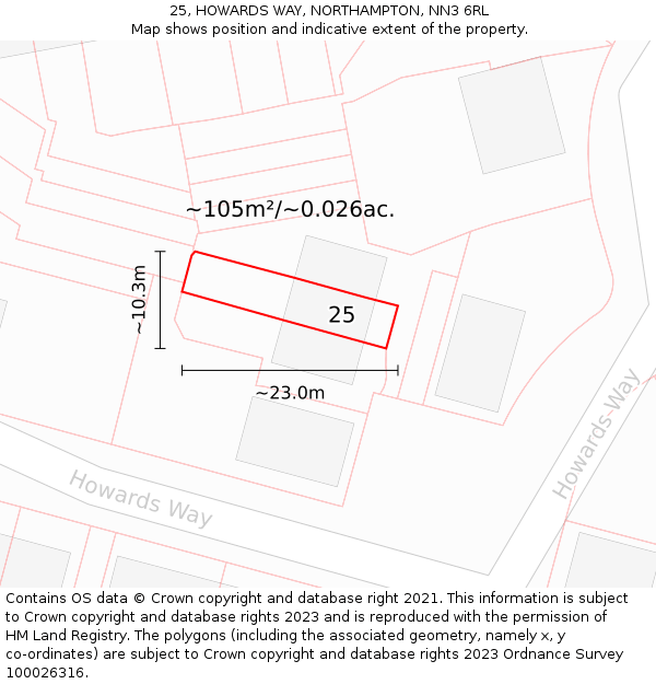 25, HOWARDS WAY, NORTHAMPTON, NN3 6RL: Plot and title map