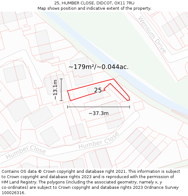 25, HUMBER CLOSE, DIDCOT, OX11 7RU: Plot and title map