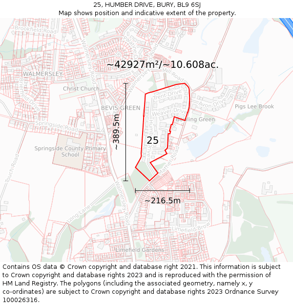 25, HUMBER DRIVE, BURY, BL9 6SJ: Plot and title map