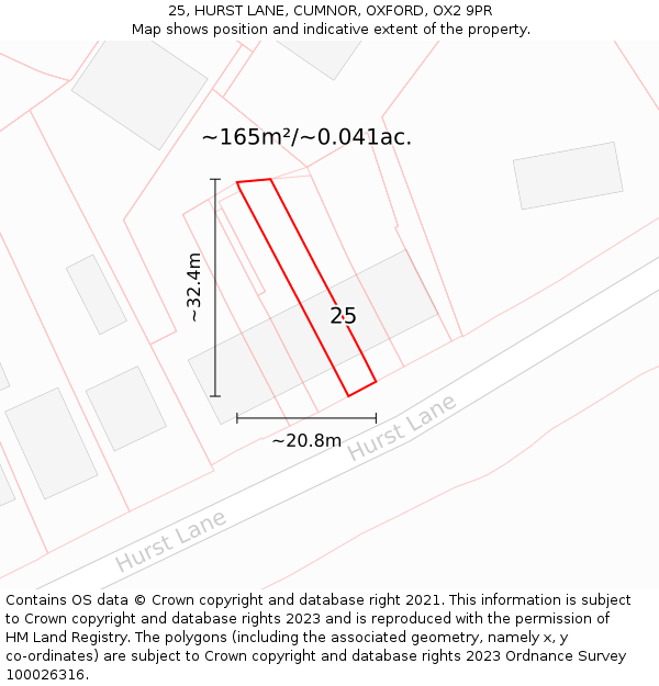 25, HURST LANE, CUMNOR, OXFORD, OX2 9PR: Plot and title map