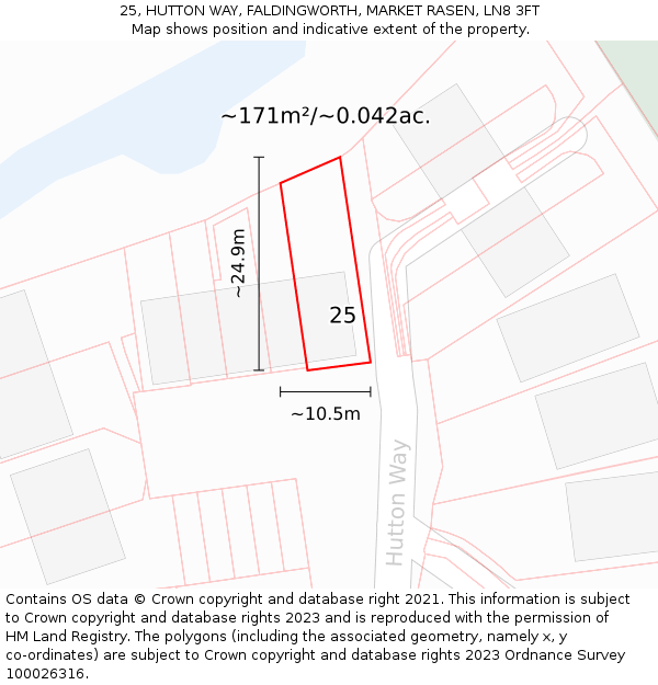 25, HUTTON WAY, FALDINGWORTH, MARKET RASEN, LN8 3FT: Plot and title map