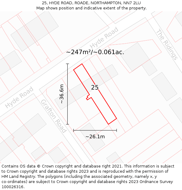 25, HYDE ROAD, ROADE, NORTHAMPTON, NN7 2LU: Plot and title map