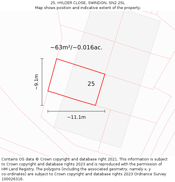 25, HYLDER CLOSE, SWINDON, SN2 2SL: Plot and title map