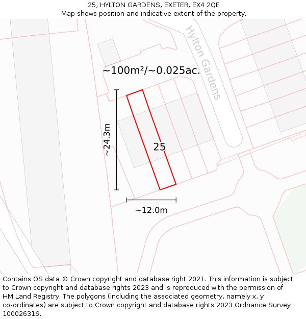 25, HYLTON GARDENS, EXETER, EX4 2QE: Plot and title map