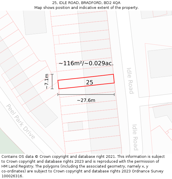 25, IDLE ROAD, BRADFORD, BD2 4QA: Plot and title map