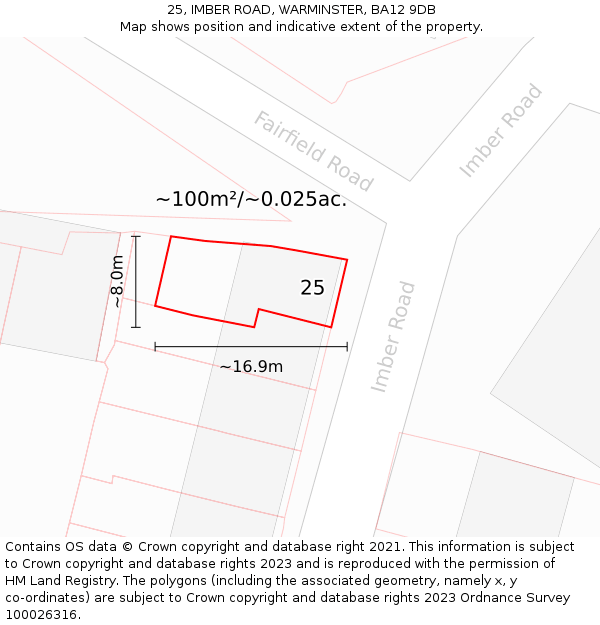 25, IMBER ROAD, WARMINSTER, BA12 9DB: Plot and title map