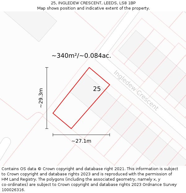 25, INGLEDEW CRESCENT, LEEDS, LS8 1BP: Plot and title map