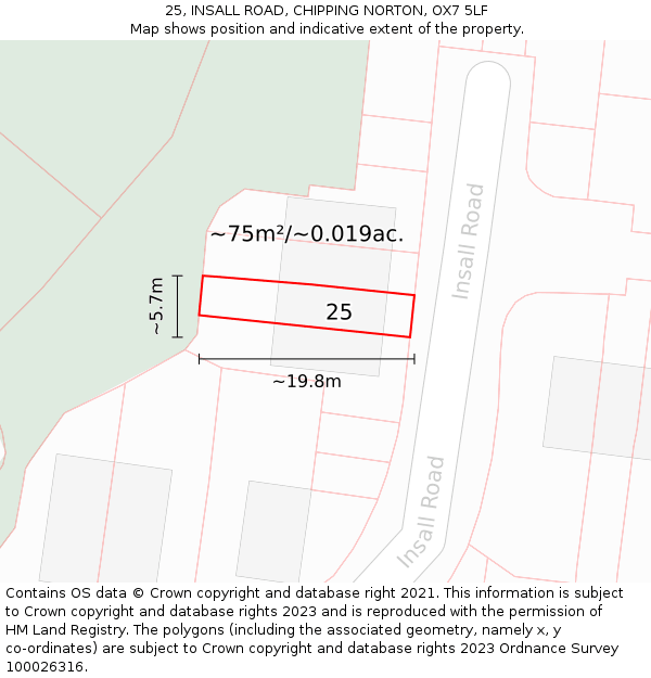 25, INSALL ROAD, CHIPPING NORTON, OX7 5LF: Plot and title map