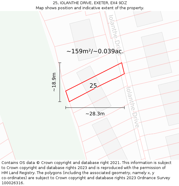 25, IOLANTHE DRIVE, EXETER, EX4 9DZ: Plot and title map
