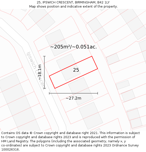 25, IPSWICH CRESCENT, BIRMINGHAM, B42 1LY: Plot and title map