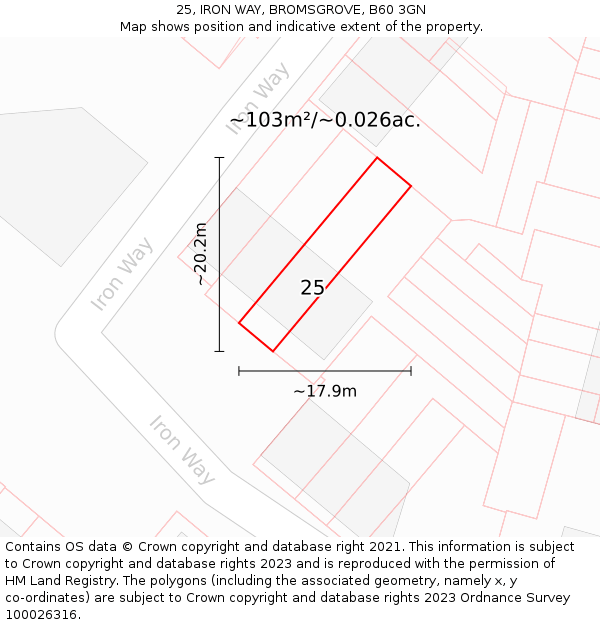 25, IRON WAY, BROMSGROVE, B60 3GN: Plot and title map