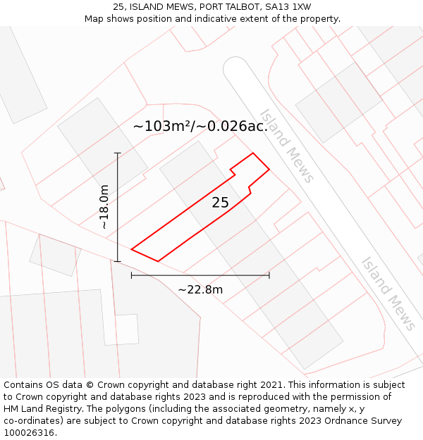 25, ISLAND MEWS, PORT TALBOT, SA13 1XW: Plot and title map